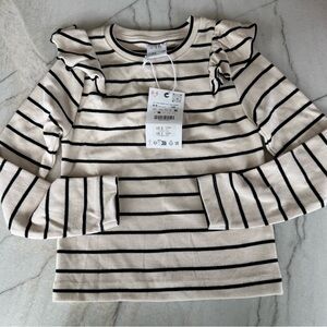 Zara Kids Cream and Black Striped Long Sleeve Top